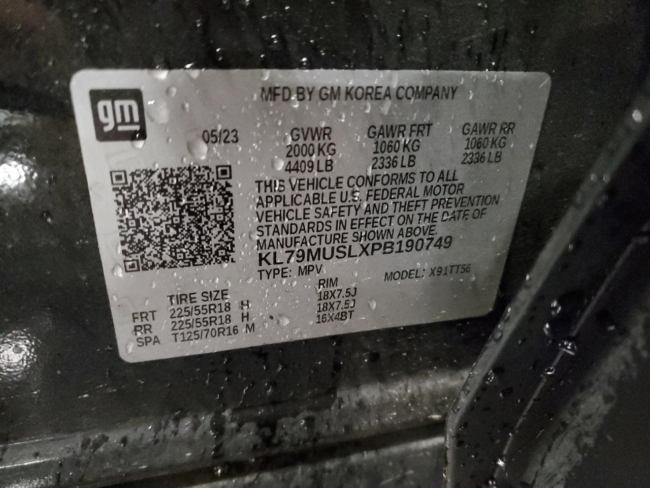 2023 CHEVROLET TRAILBLAZER RS VIN:KL79MUSLXPB190749