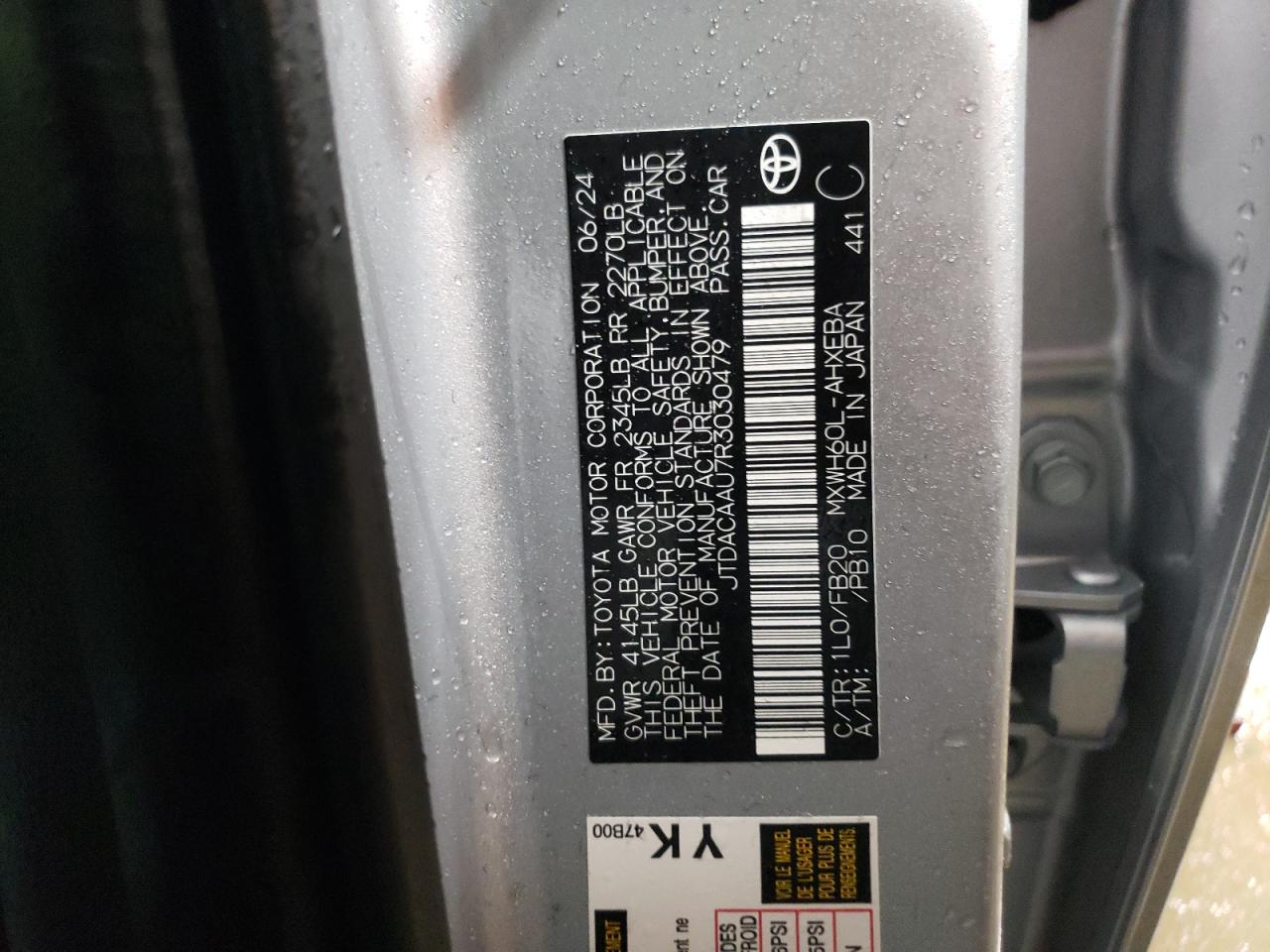 2024 TOYOTA PRIUS LE VIN:JTDACAAU7R3030479