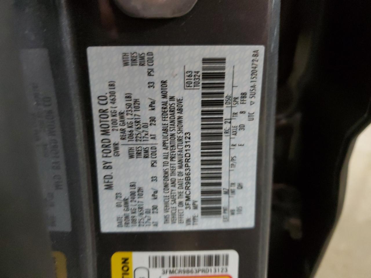 2023 FORD BRONCO SPORT BIG BEND VIN:3FMCR9B63PRD13123