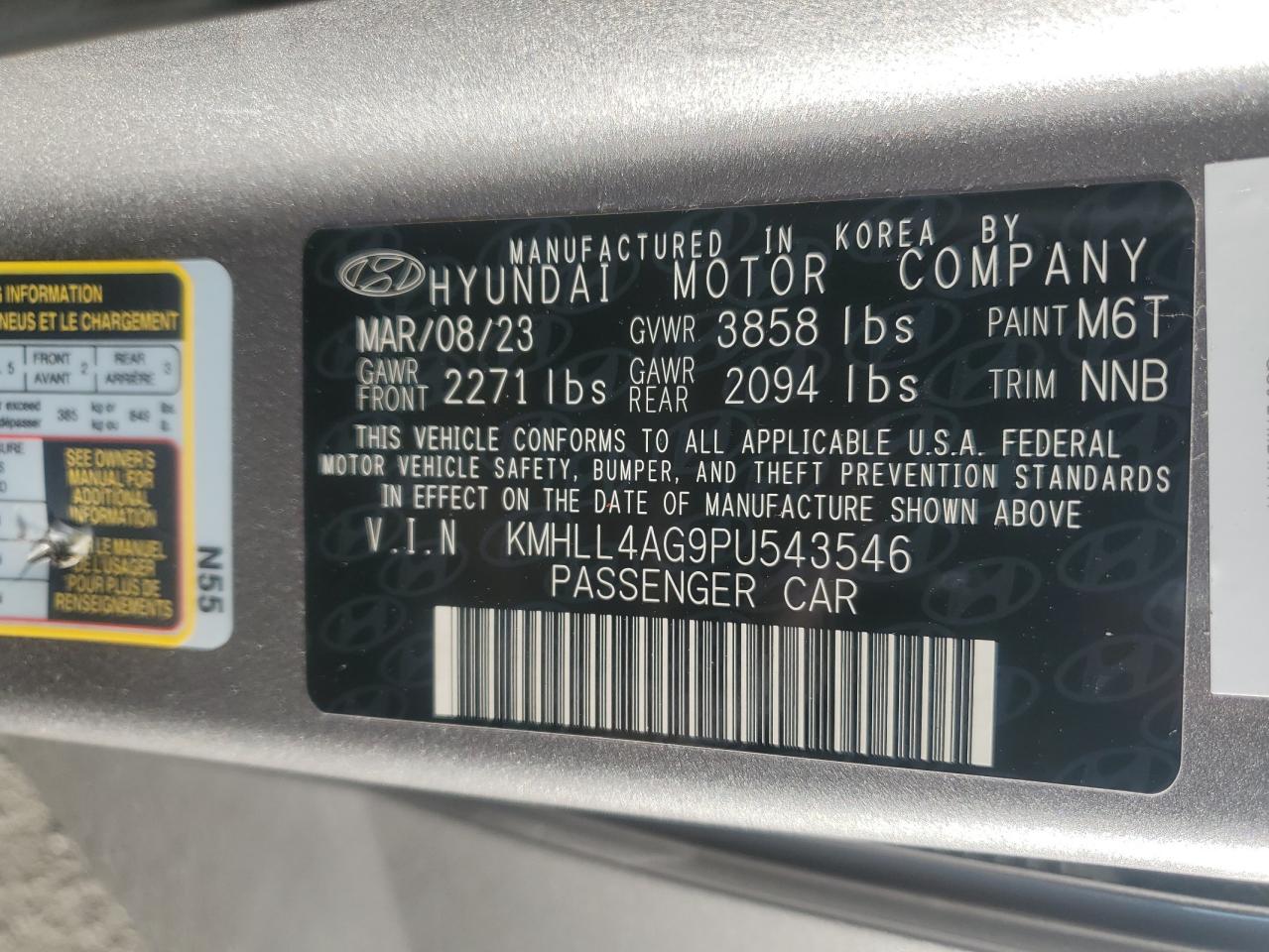 2023 HYUNDAI ELANTRA SE VIN:KMHLL4AG9PU543546