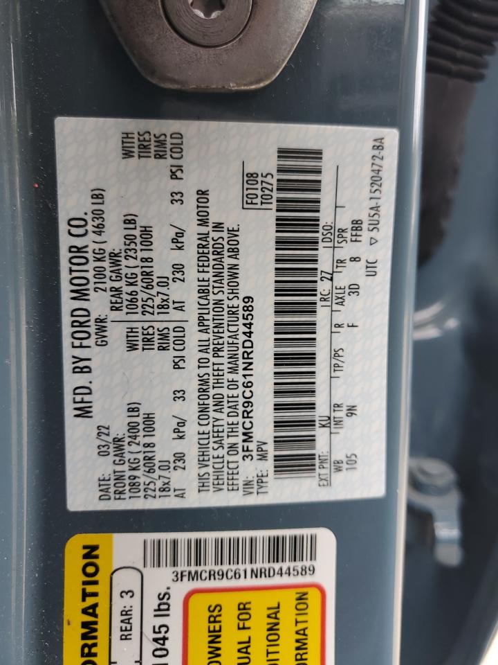 2022 FORD BRONCO SPORT OUTER BANKS VIN:3FMCR9C61NRD44589