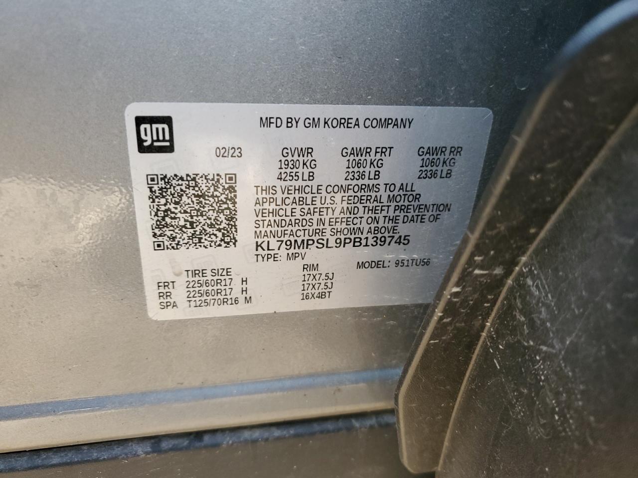 2023 CHEVROLET TRAILBLAZER LT VIN:KL79MPSL9PB139745