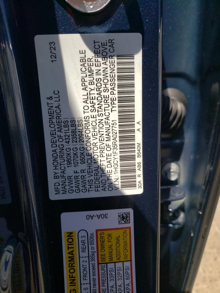 2024 HONDA ACCORD EX VIN:1HGCY1F35RA027751