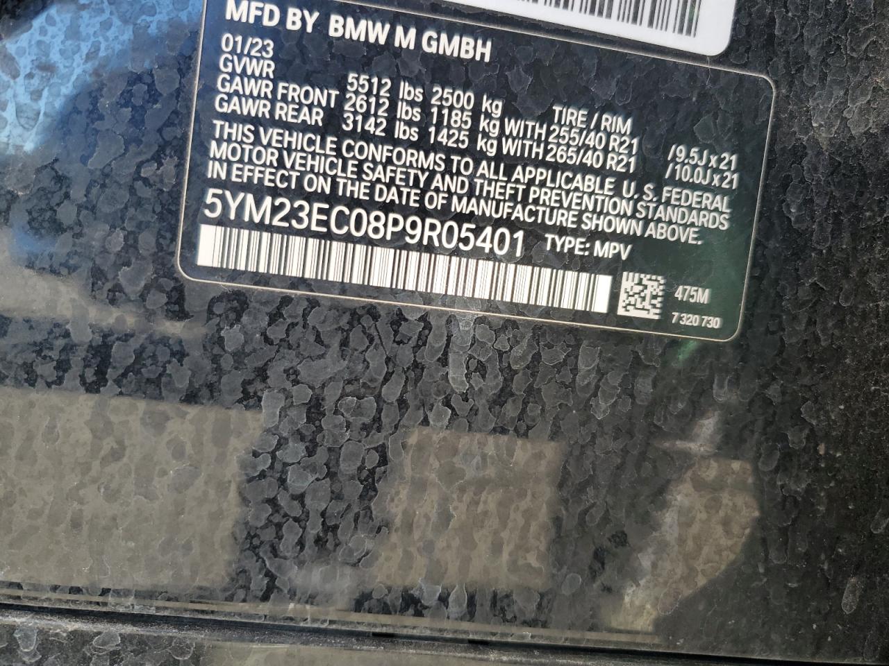 2023 BMW X4 M VIN:5YM23EC08P9R05401