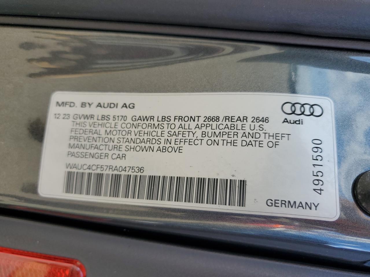 2024 AUDI S5 PREMIUM PLUS VIN:WAUC4CF57RA047536