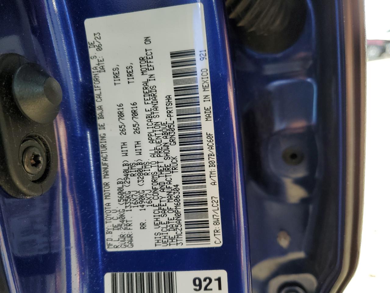 2023 TOYOTA TACOMA DOUBLE CAB VIN:JN8AS58V19W440660