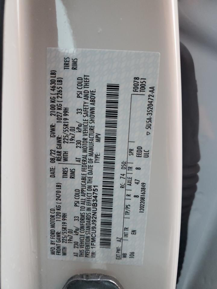 2022 FORD ESCAPE TITANIUM VIN:1FMCU9J92NUB34751