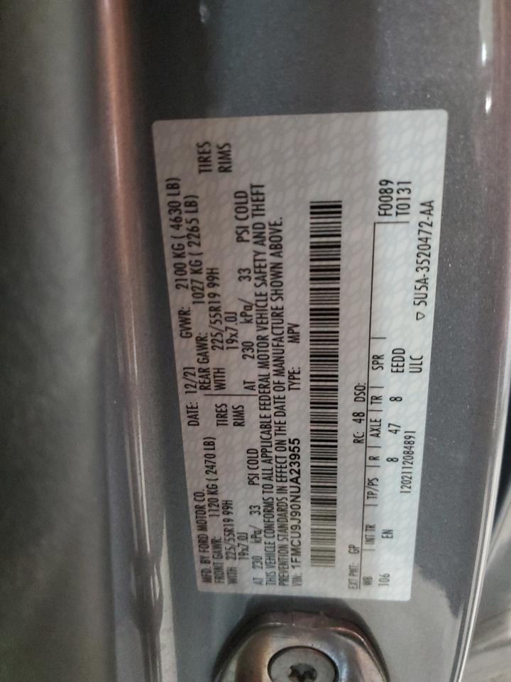 2022 FORD ESCAPE TITANIUM VIN:1FMCU9J90NUA23955