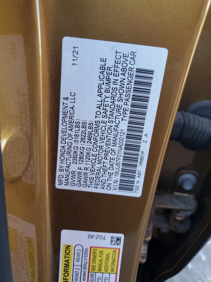 2022 ACURA TLX TYPE S VIN:19UUB7F01NA000121