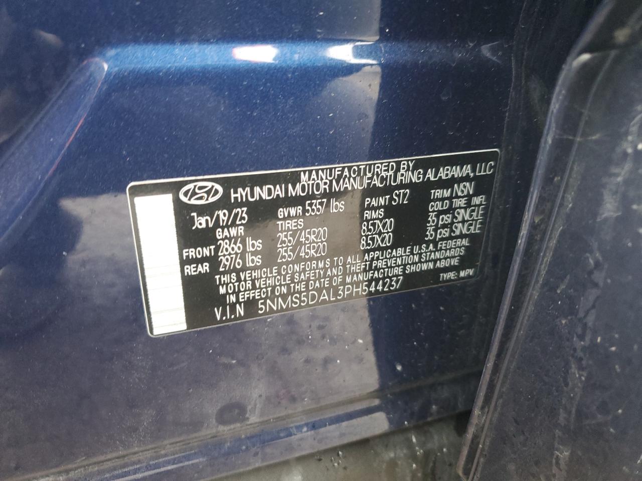 2023 HYUNDAI SANTA FE CALLIGRAPHY VIN:5NMS5DAL3PH544237