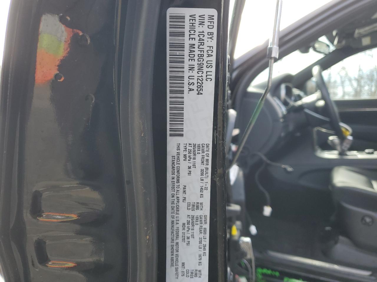 2022 JEEP GRAND CHEROKEE LIMITED VIN:1C4RJFBG9NC122654
