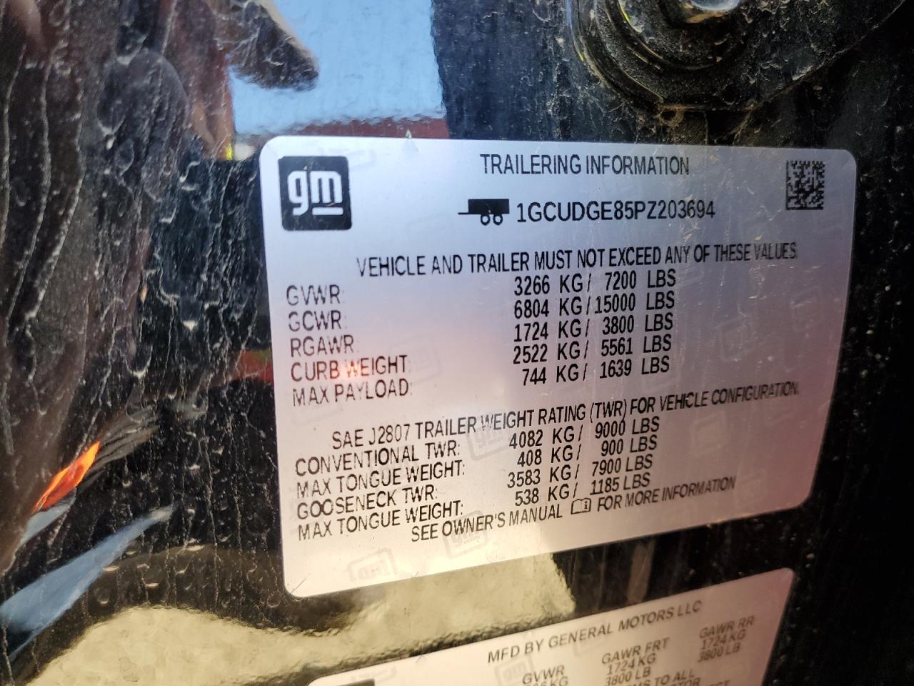 2023 CHEVROLET SILVERADO K1500 LTZ VIN:1GCUDGE85PZ203694