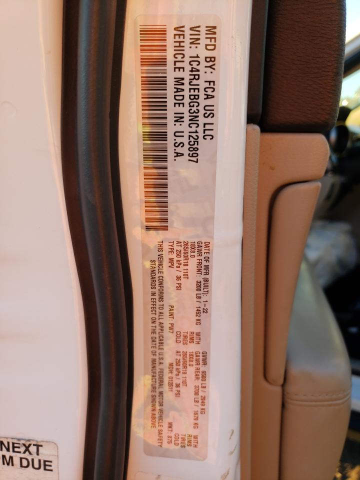 2022 JEEP GRAND CHEROKEE LIMITED VIN:1C4RJEBG3NC125897