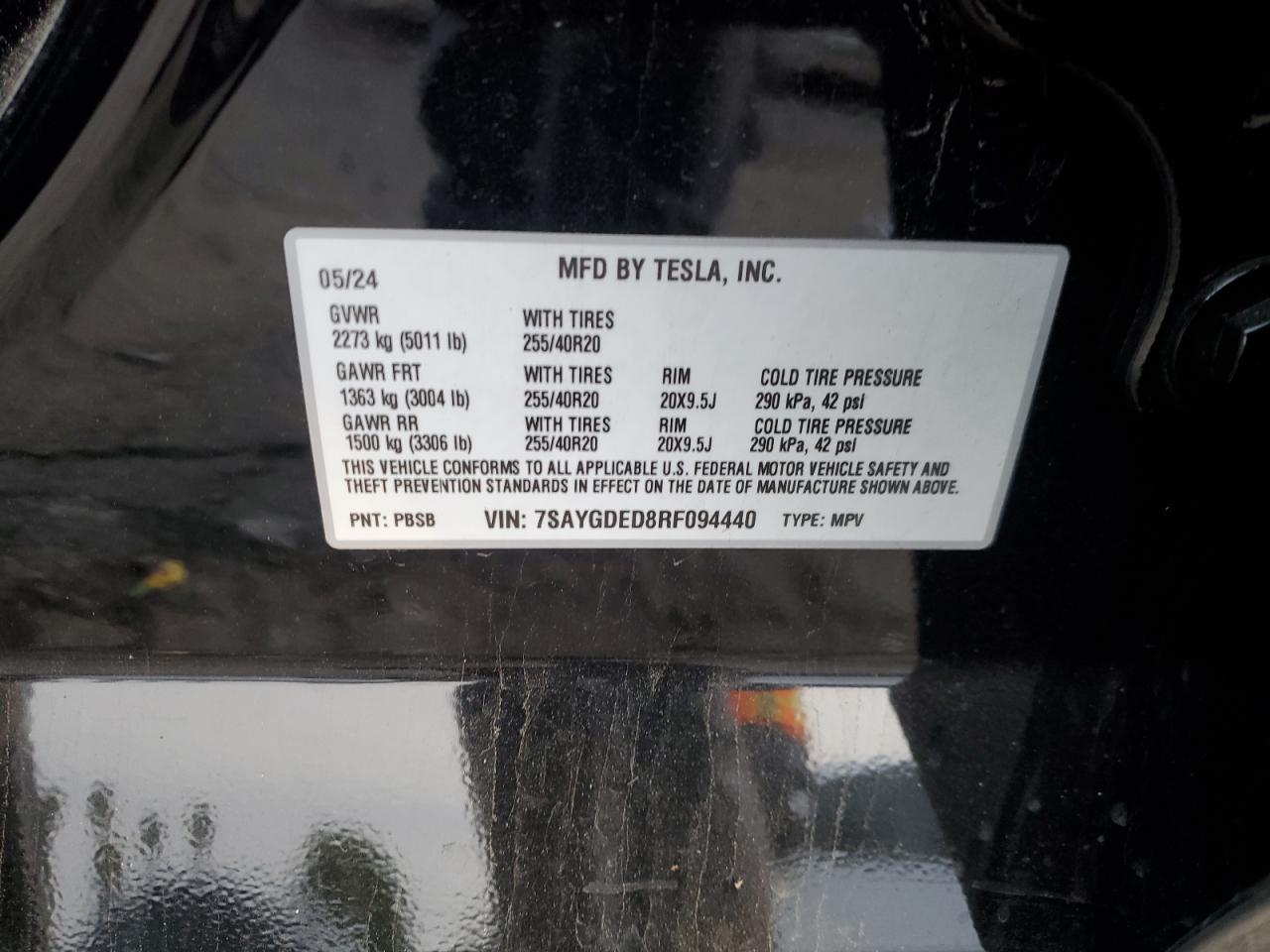 2024 TESLA MODEL Y  VIN:7SAYGDED8RF094440