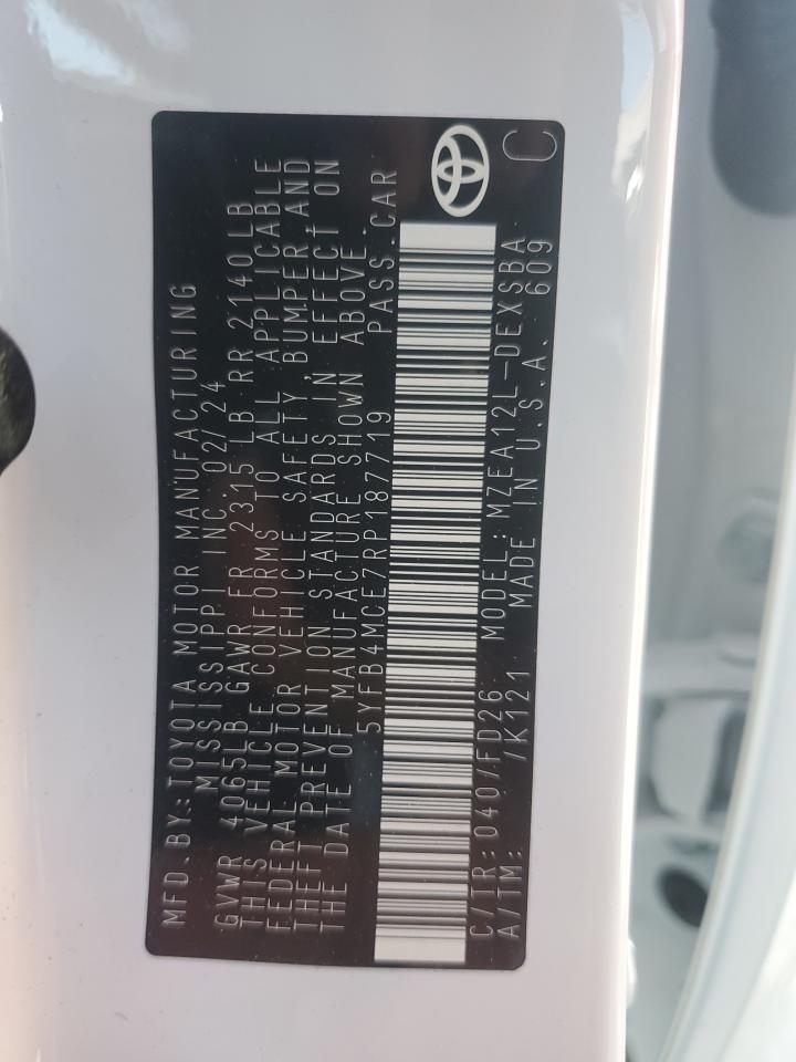 2024 TOYOTA COROLLA NIGHT SHADE VIN:5YFB4MCE7RP187719