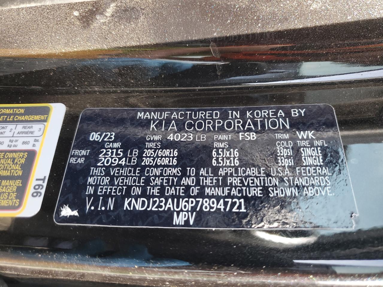 2023 KIA SOUL LX VIN:KNDJ23AU6P7894721
