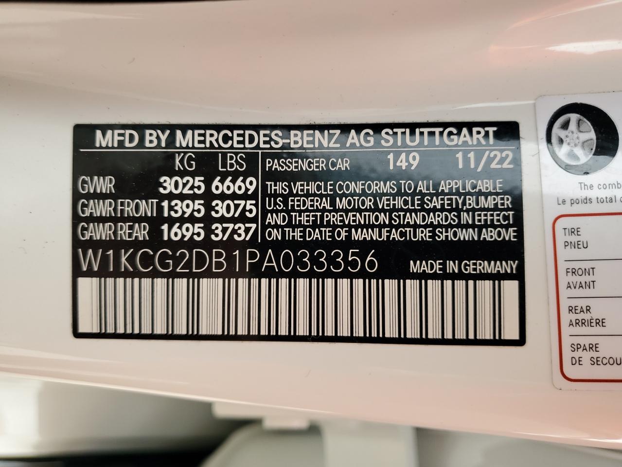 2023 MERCEDES-BENZ EQS SEDAN 450+ VIN:W1KCG2DB1PA033356