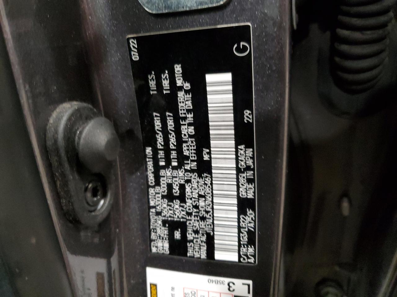 2022 TOYOTA 4RUNNER SR5/SR5 PREMIUM VIN:JTENU5JR3N6085467