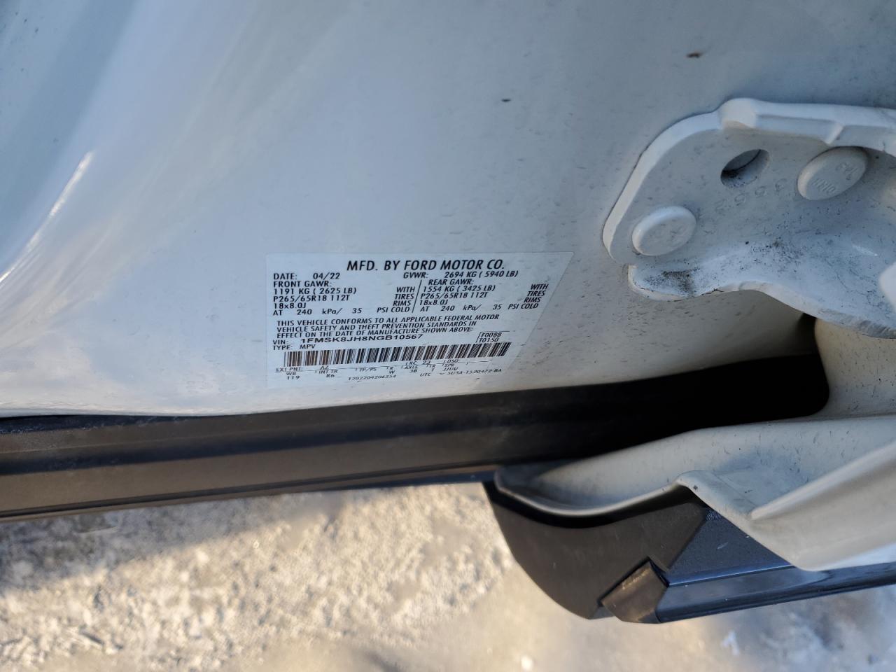 2022 FORD EXPLORER TIMBERLINE VIN:1FMSK8JH8NGB10567