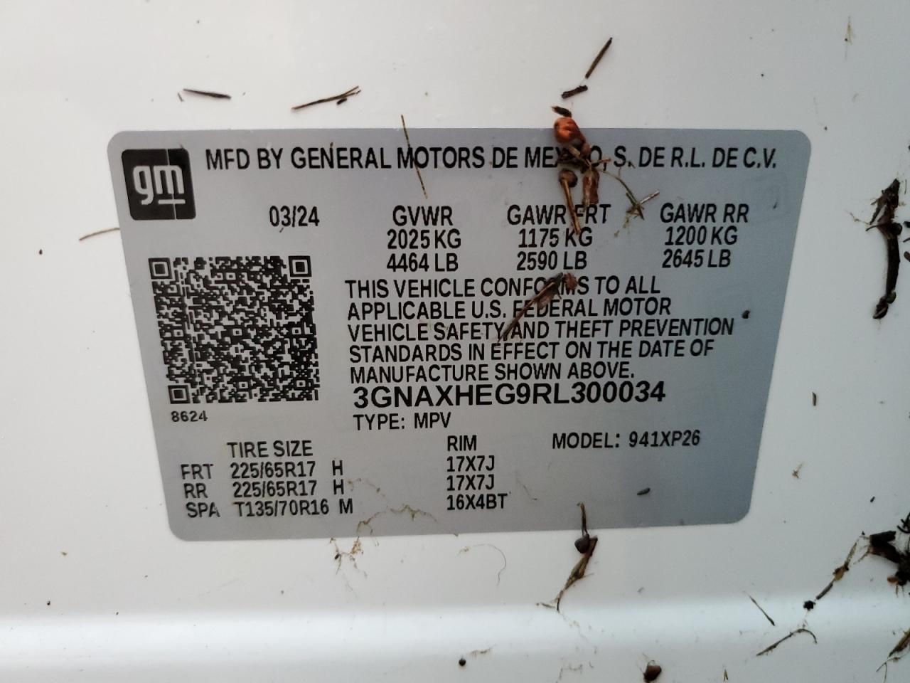 2024 CHEVROLET EQUINOX LS VIN:3GNAXHEG9RL300034