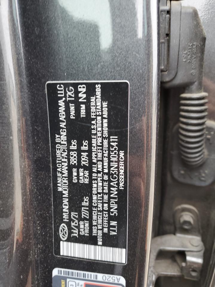 2022 HYUNDAI ELANTRA SEL VIN:5NPLN4AG3NH055411