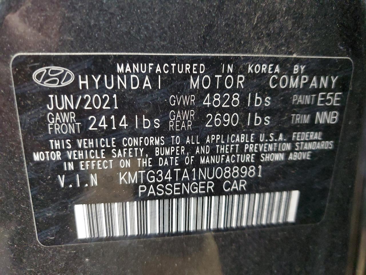 2022 GENESIS G70 BASE VIN:KMTG34TA1NU088981