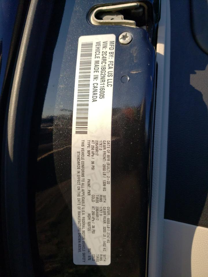 2022 CHRYSLER PACIFICA TOURING L VIN:2C4RC1BG2NR116005