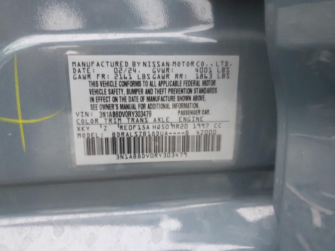 2024 NISSAN SENTRA SR VIN:3N1AB8DV0RY303479