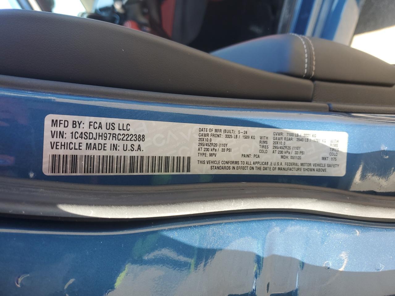 2024 DODGE DURANGO SRT HELLCAT VIN:1C4SDJH97RC222388