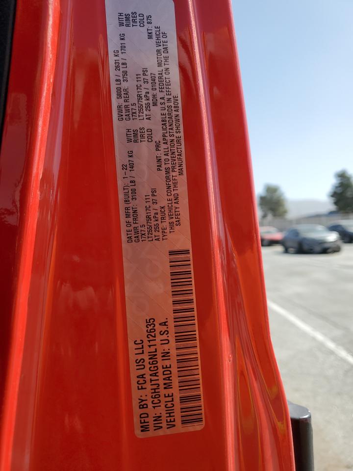 2022 JEEP GLADIATOR SPORT VIN:1C6HJTAG6NL112635