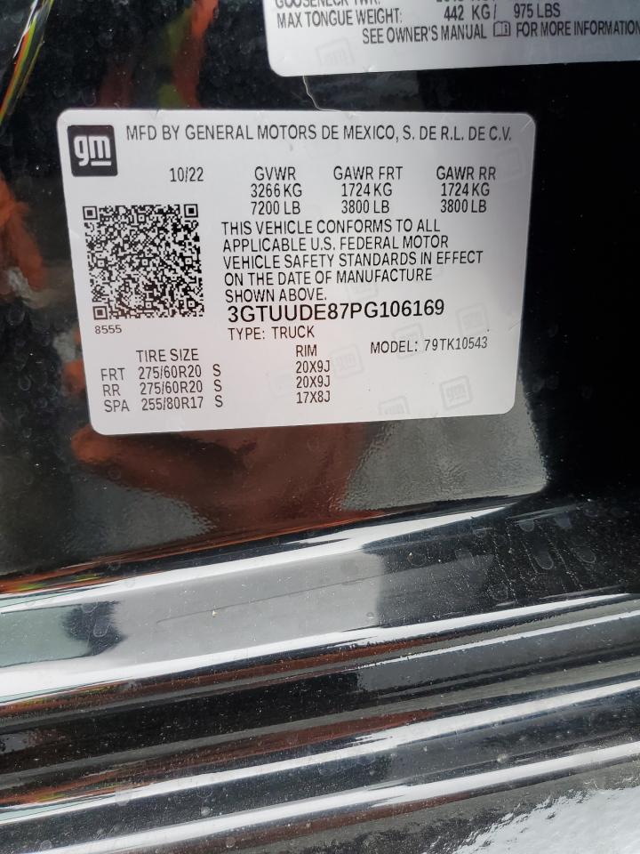 2023 GMC SIERRA K1500 SLT VIN:3GTUUDE87PG106169