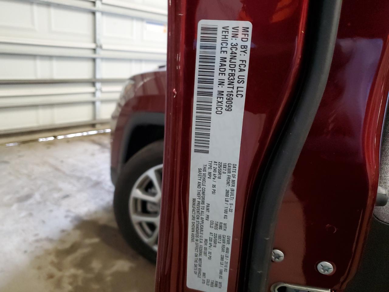 2022 JEEP COMPASS LATITUDE LUX VIN:3C4NJDFB3NT169099