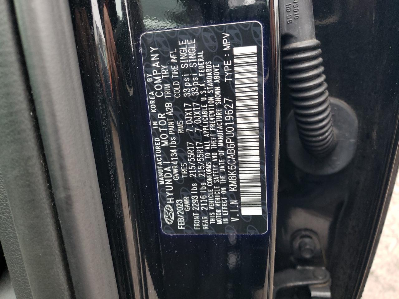 2023 HYUNDAI KONA SEL VIN:KM8K6CAB6PU019627