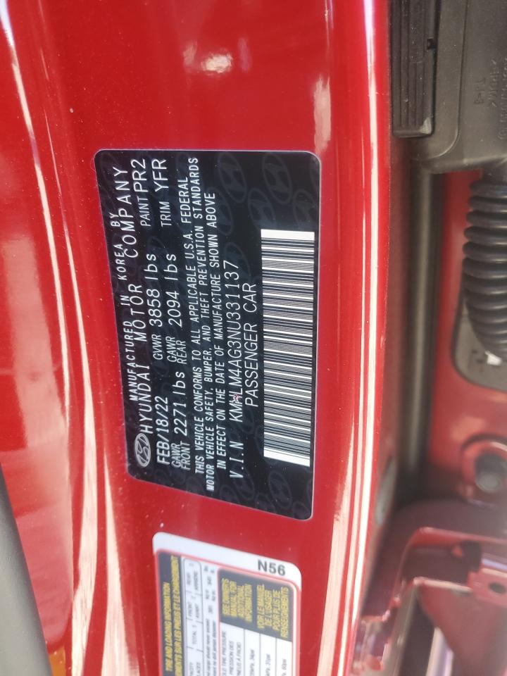 2022 HYUNDAI ELANTRA SEL VIN:KMHLM4AG3NU331137