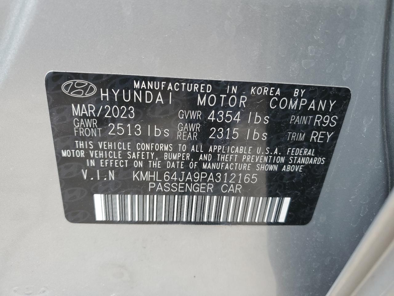 2023 HYUNDAI SONATA SEL VIN:KMHL64JA9PA312165