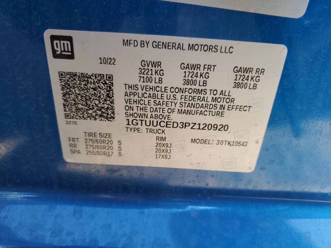 2023 GMC SIERRA K1500 ELEVATION VIN:1GTUUCED3PZ120920