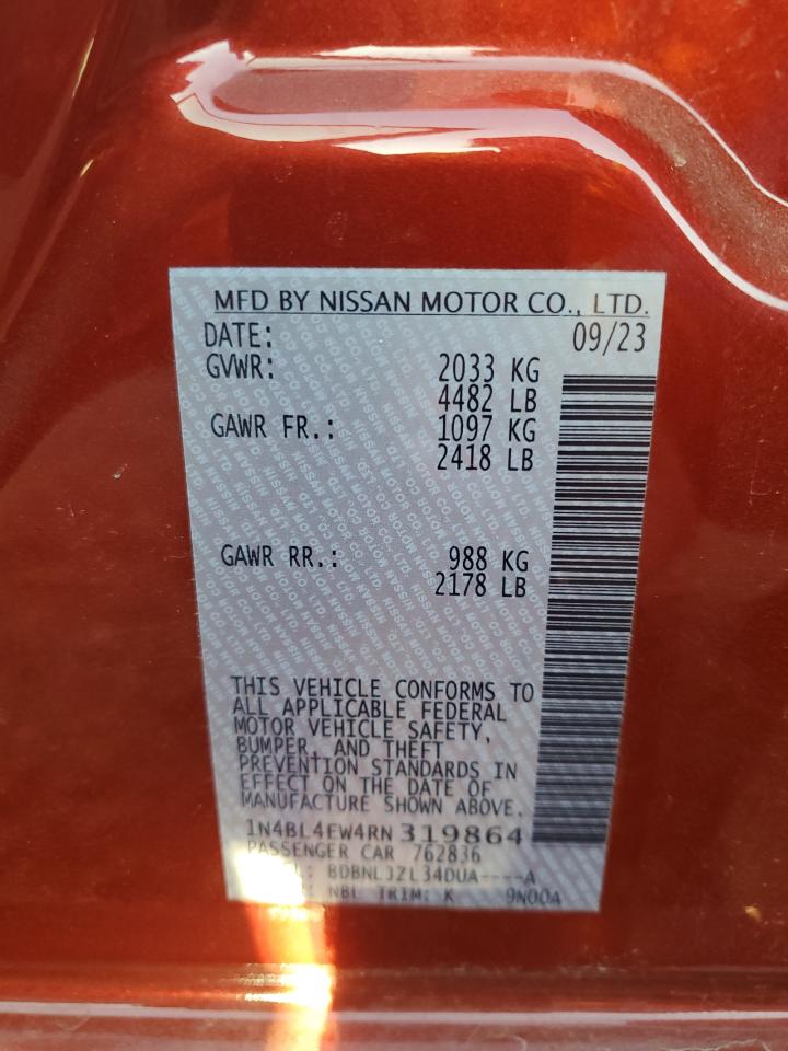 2024 NISSAN ALTIMA SL VIN:1N4BL4EW4RN319864