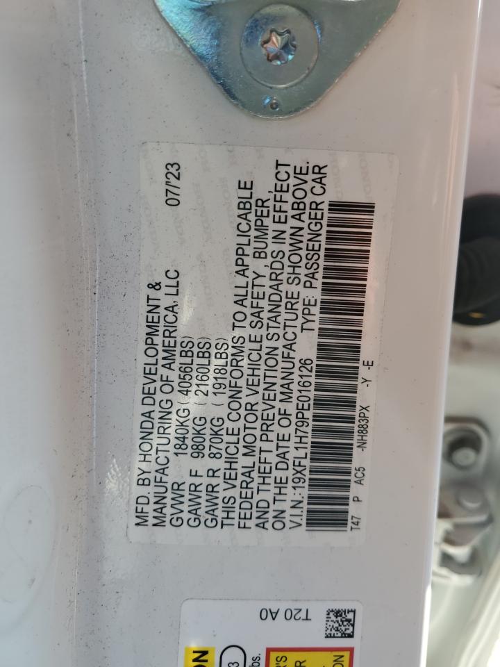 2023 HONDA CIVIC EXL VIN:19XFL1H79PE016126