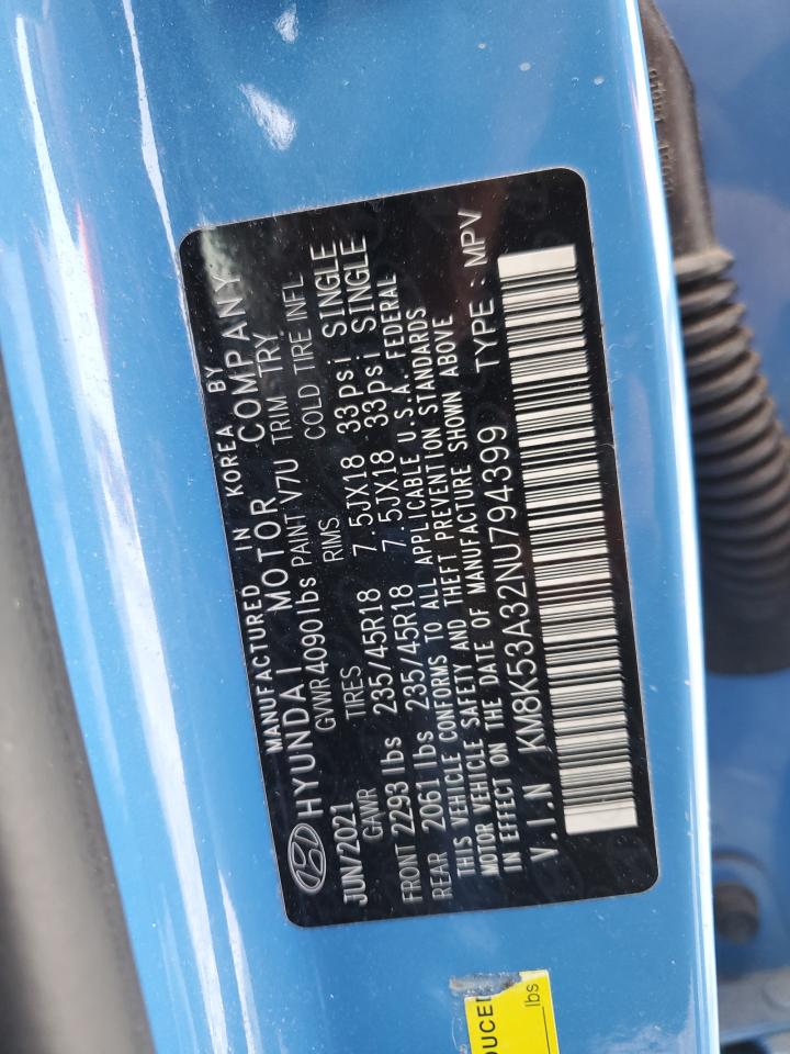 2022 HYUNDAI KONA LIMITED VIN:KM8K53A32NU794399