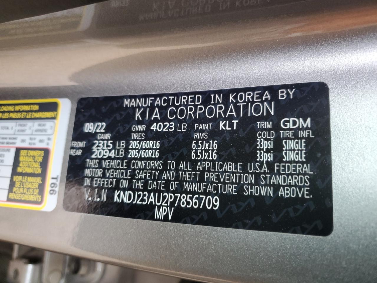 2023 KIA SOUL LX VIN:KNDJ23AU2P7856709