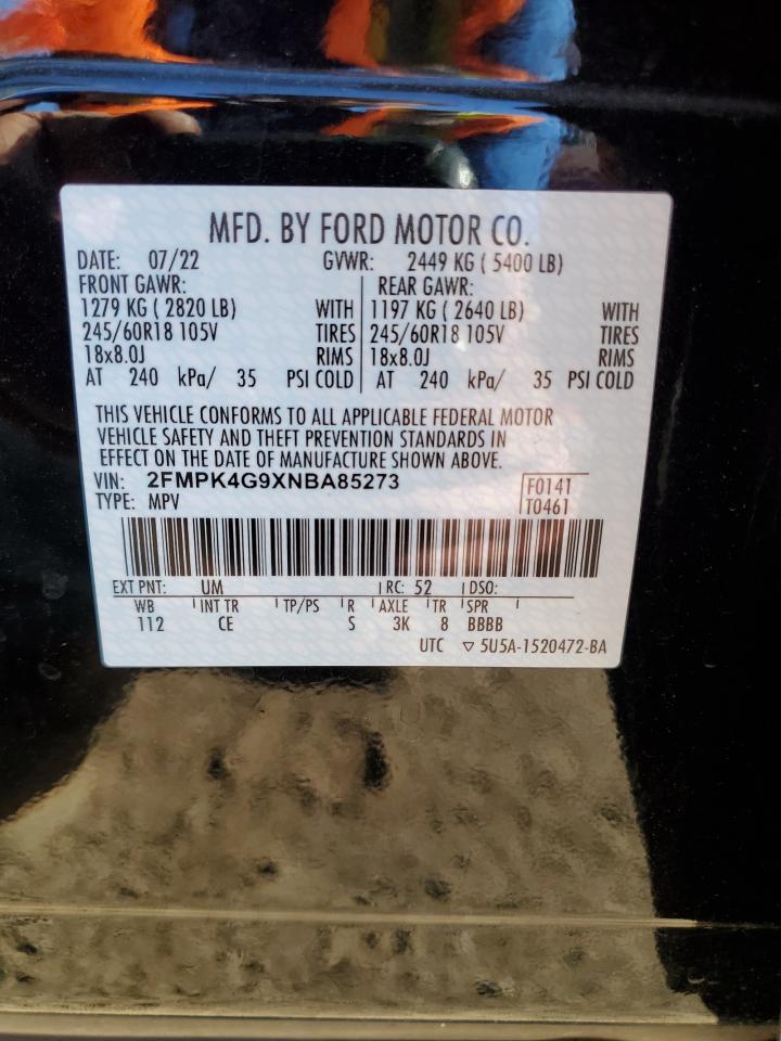 2022 FORD EDGE SE VIN:2FMPK4G9XNBA85273