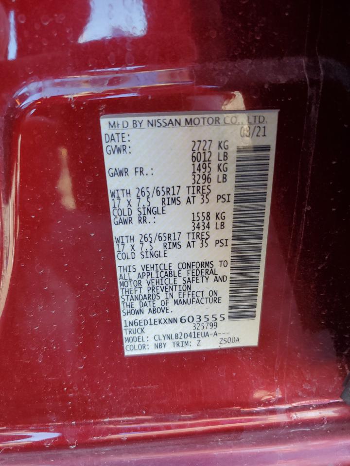 2022 NISSAN FRONTIER S VIN:1N6ED1EKXNN603555