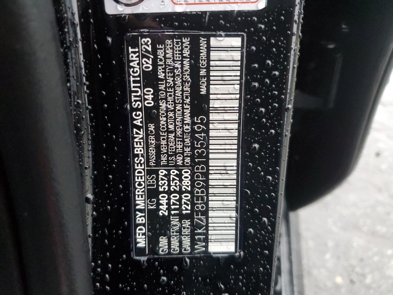 2023 MERCEDES-BENZ E 350 4MATIC VIN:W1KZF8EB9PB135495