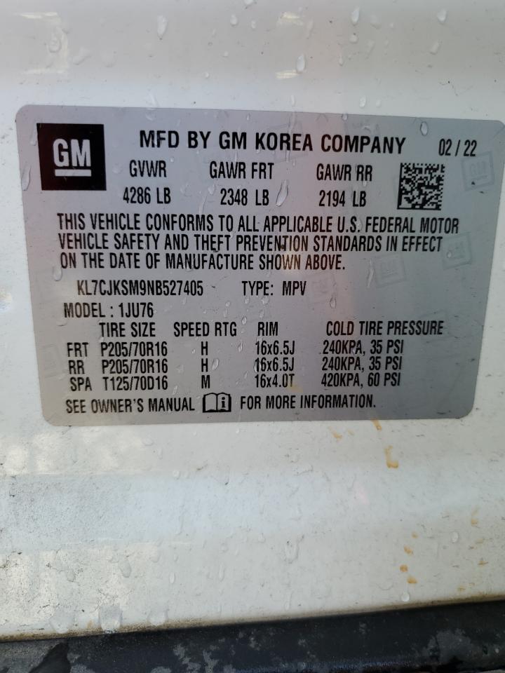 2022 CHEVROLET TRAX LS VIN:KL7CJKSM9NB527405