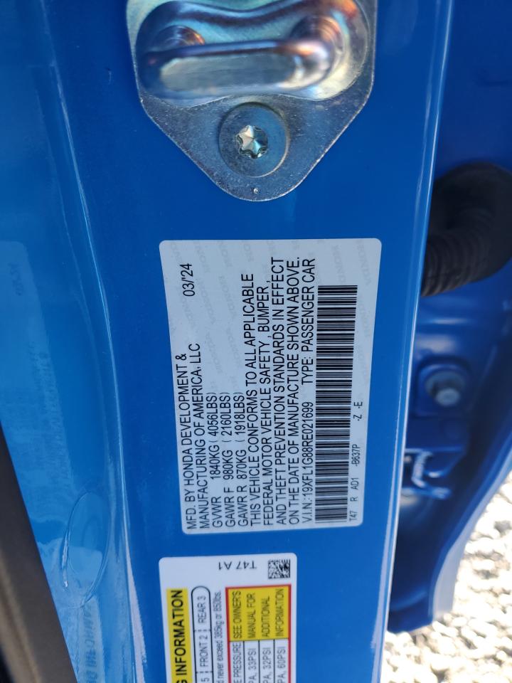 2024 HONDA CIVIC SPORT TOURING VIN:19XFL1G88RE021699