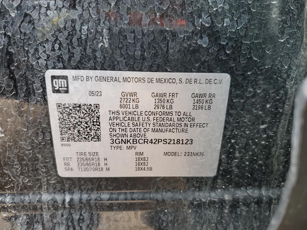 2023 CHEVROLET BLAZER 2LT VIN:3GNKBCR42PS218123