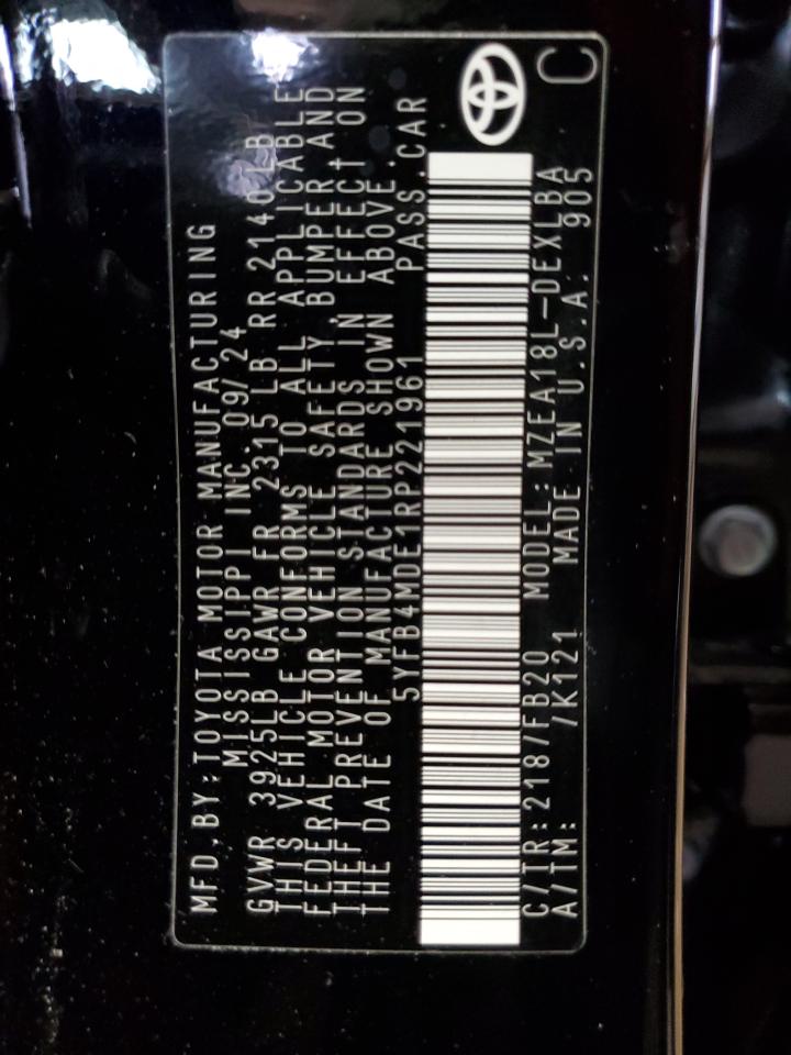 2024 TOYOTA COROLLA LE VIN:5YFB4MDE1RP221961