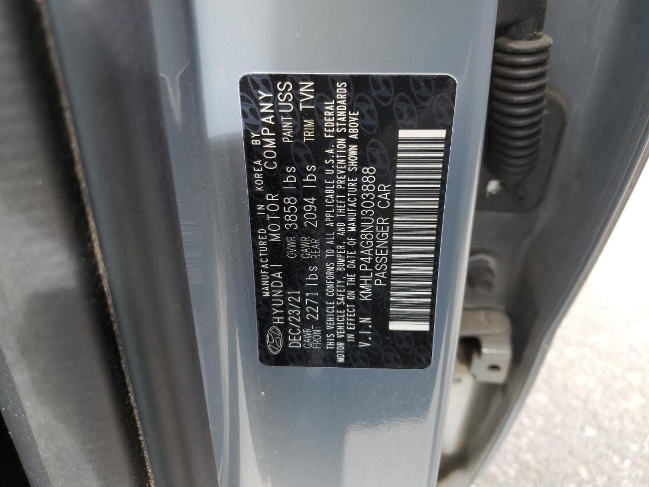 2022 HYUNDAI ELANTRA LIMITED VIN:KMHLP4AG8NU303888