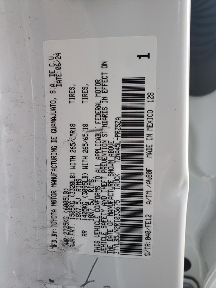 2024 TOYOTA TACOMA DOUBLE CAB VIN:3TYLB5JN2RT033675