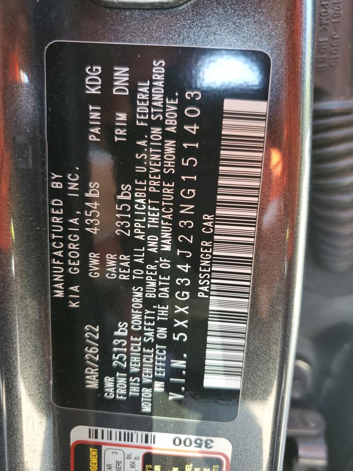 2022 KIA K5 EX VIN:5XXG34J23NG151403